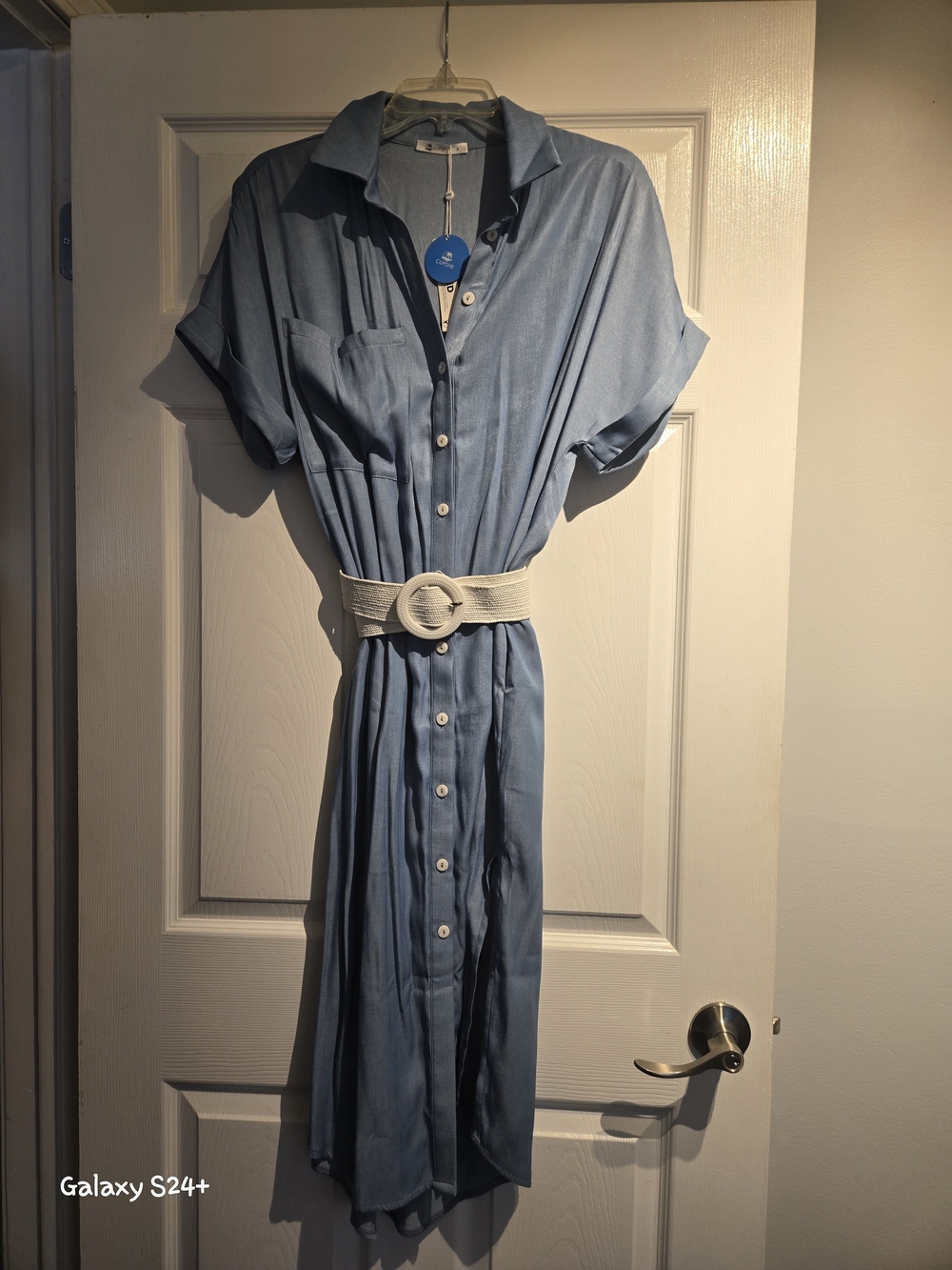 Cupshe Light Blue Midi Shirt Dress with Contrast Belt